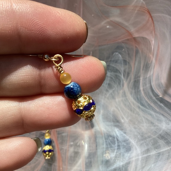 Blue and gold earrings - Picture 5 of 6